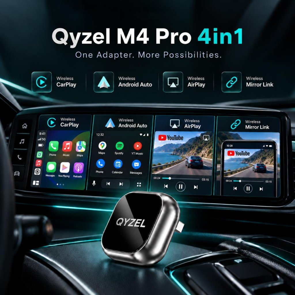 QYZEL M4 Pro adapter 4in1 wireless CarPlay Android Auto AirPlay – foto 2