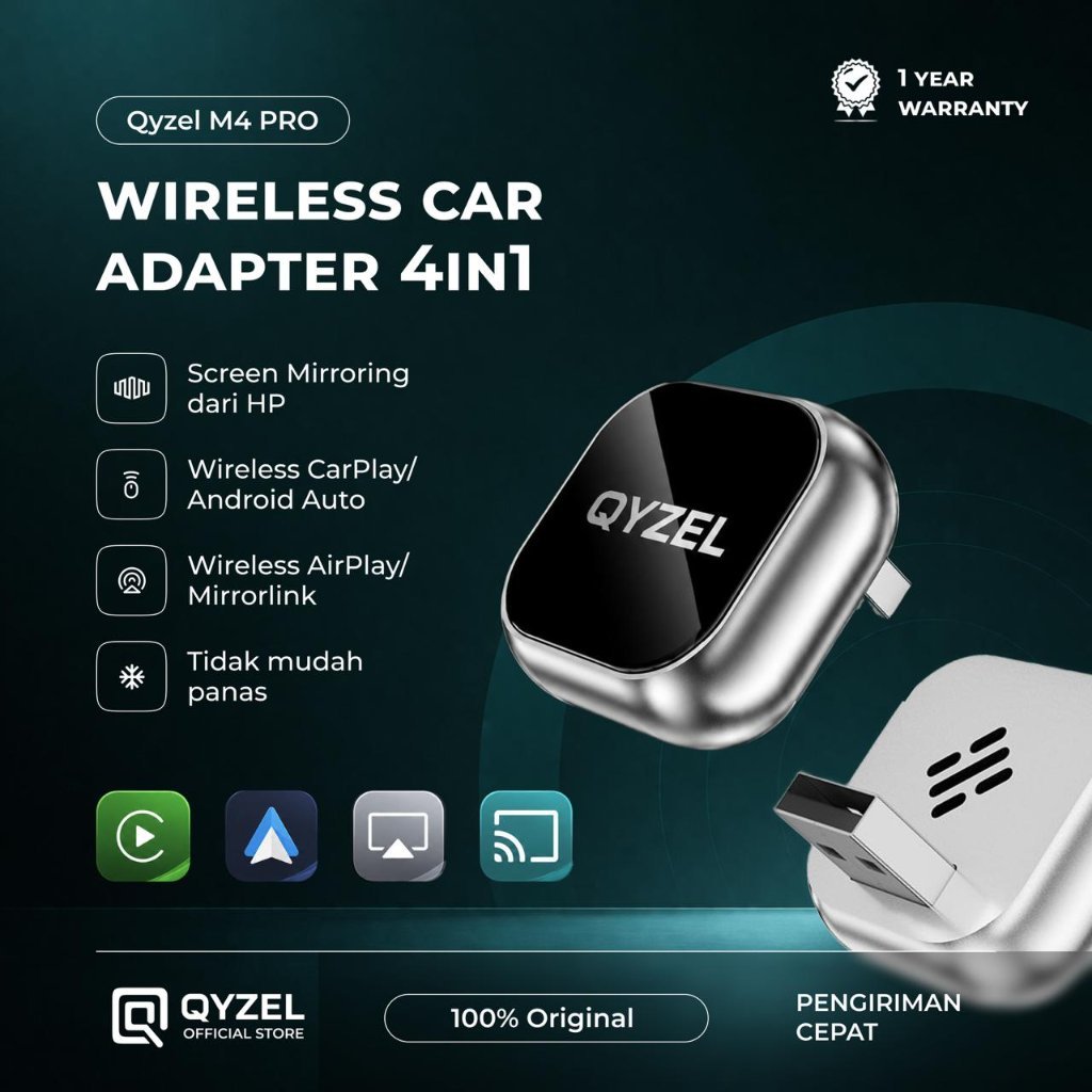 QYZEL M4 Pro adapter 4in1 wireless CarPlay Android Auto AirPlay
