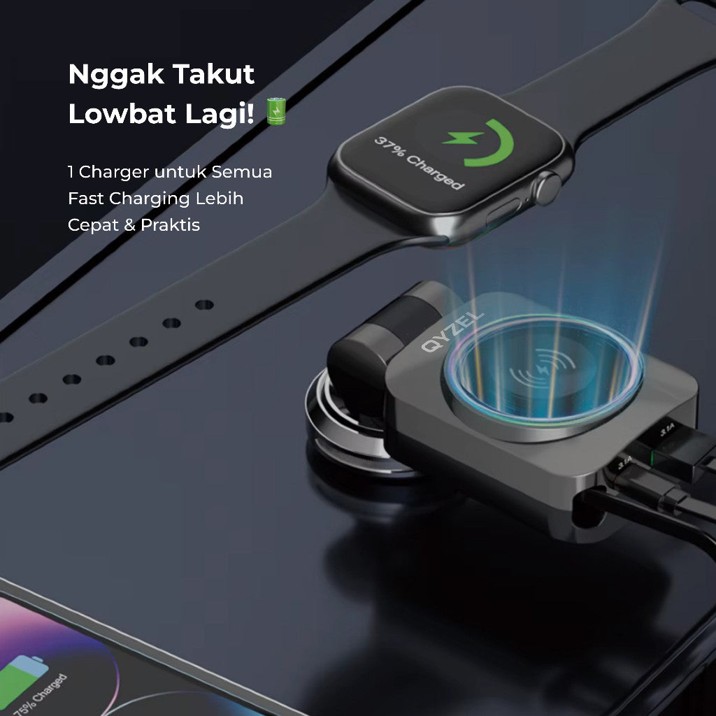 QYZEL VORTEX PRO Charger Mobil 60W Fast Charging & Wireless Apple Watch Charging
